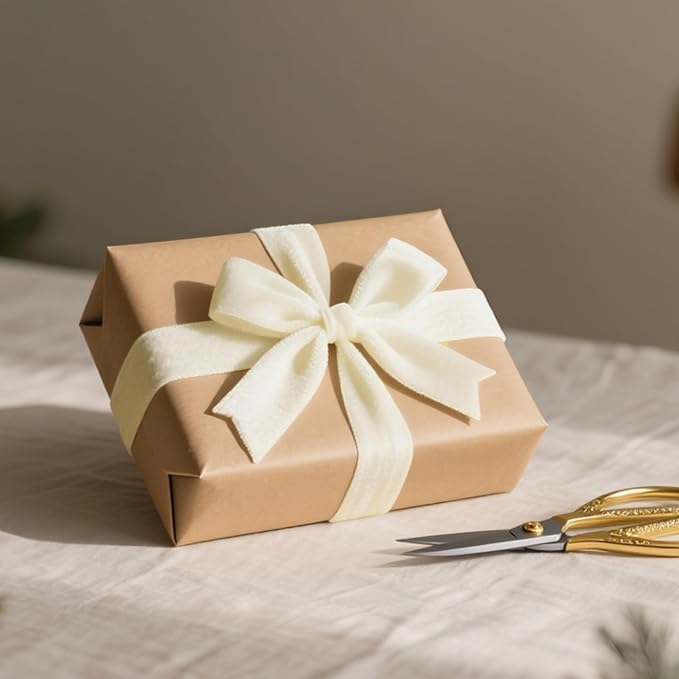 LaRibbons Thin Velvet Ribbon 1 Inch x 25 Yards, Cream Ivory Velvet Ribbon for Christmas Tree, Gift Wrapping, Wreath Bow, Outdoor Decoration