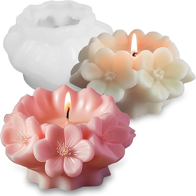 Wehous Cherry Blossom Candle Molds for Candle Making, 3D Flower Silicone Molds for Resin Candle Soap Wax, Flower Fondant Chocolate Ice Cake Decoration Mold, DIY Floral Casting Clay Concrete Art Craft