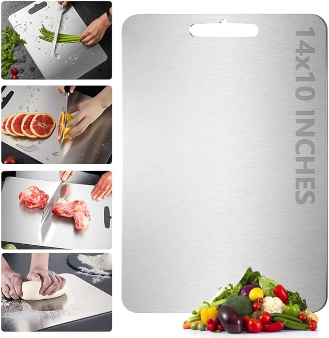 100% Pure Titanium Cutting Board for Kitchen – Non-Toxic, Double-Sided, Eco-Friendly, Dishwasher Safe, Rustproof, Knife-Friendly Chopping Board for Meat, Vegetables & Fruits (14 x 10 in)