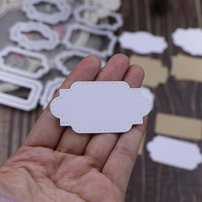 Lapoo 3D Backgrounds Frame Metal Cutting Die for Scrapbooking, New Cutting Dies DIY Album Card Making Decor Paper Craft Metal Die Cuts Party Wedding Decorations (Various Labels 6.2 x 5.1 in)