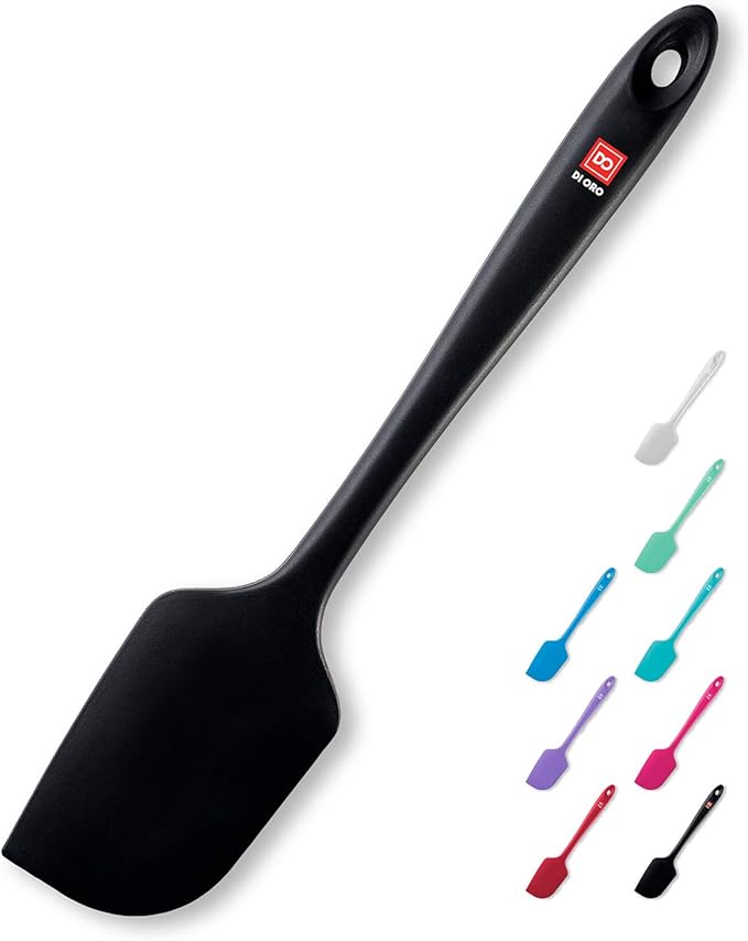 DI ORO Silicone Spatula - 600°F Heat-Resistant Rubber Kitchen Spatula for Baking, Scraping, & Mixing - BPA Free Nonstick Cookware Safe Flexible Utensil for Cooking - Seamless & Dishwasher Safe (Black)