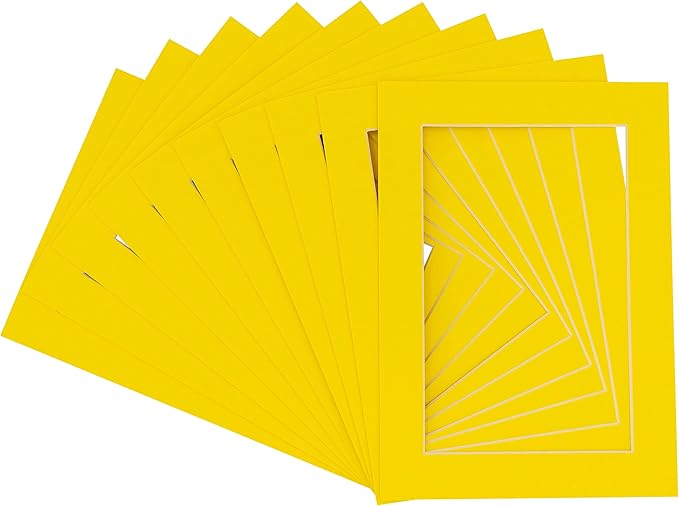 11x14 Mat for 8.5x11 Photo - Precut Yellow Picture Matboard for Frames Measuring 11 x 14 Inches - Bevel Cut Matte to Display Art Measuring 8.5 x 11 Inches - Acid Free Pack of TEN MATS