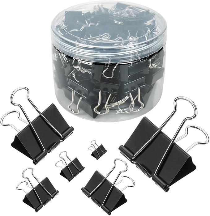 110 PCS Binder Clips, Assorted Sizes, (51mm,42mm,32mm,25mm,19mm,15mm), Binder Clips Paper Clamps for Office, Home, School, Document Organizing