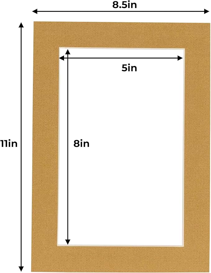 5.5x8.5 Mat for 8.5x11 Frame - Precut Mat Board Acid-Free Show Kit with Backing Board, and Clear Bags Rattan Beige 5.5x8.5 Photo Matte For a 8.5x11 Picture Frame Matboard for Framing, Pack of 100 Mats