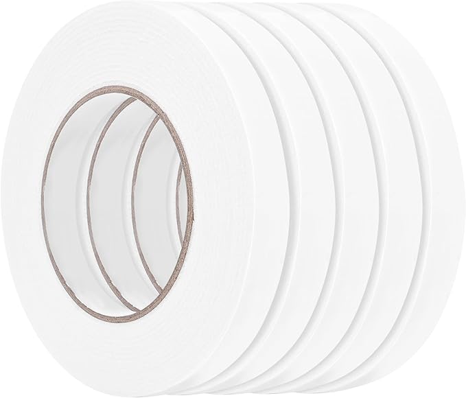 Double Sided Foam Tape 0.5In x 16.5FT 5 Pack, Mounting Tape Heavy Duty, Strong Adhesive Weatherproof Seal Strips for DIY Craft Picture Poster, Car & Gap Filling Mountings, Home Office Decor (White)