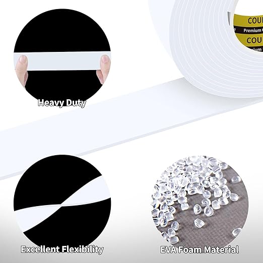 3Pack 1inX16.4FT (Total 49.2FT) Double Sided Foam Strip, EVA Foam Tape, Double Sided Sponge Adhesive Mounting Tape for Home Office Decor White