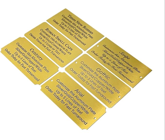 Personalized, Custom Brushed Gold Solid Brass Plate - sizes 1x3, 1x4, 2x4, 2x6, 2x8, 3x6 - Picture Frame Name Label Art Tag for Frames, with adhesive backing - Indoor use only - 1 Tag