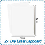 2 PC Small White Board Dry Erase Classroom Pack Boards 9" x12”Personal Whiteboards for Students Teachers School Supplies Lapboards