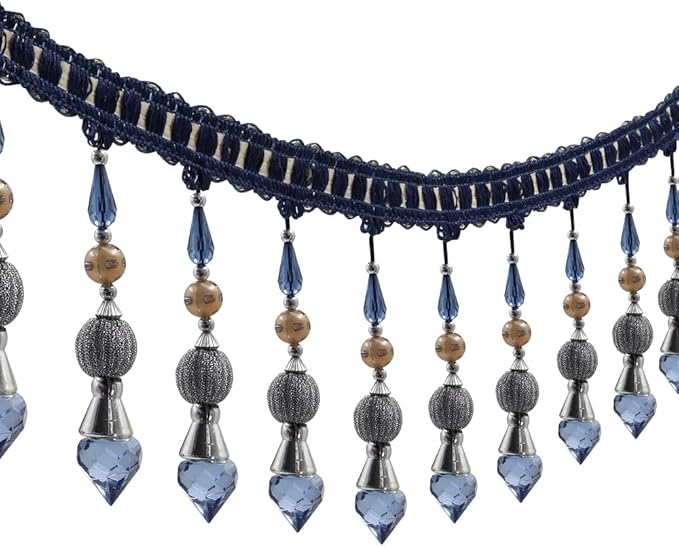 3yards Beading Fringe Trimming Long Beads Tassel Curtain Trim Ribbon Trim for Cover Edge Decorative (deep blue)