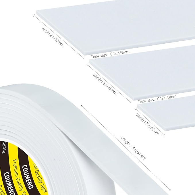 2 Pack EVA Single-Sided Adhesive Foam Tape 1.2inx16.4FT Single-Sided Sealing Strip Foam Pad Sponge Tape Window Weatherproof, Self-Adhesive Insulation Sealing Tape White