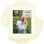 Mat Board Center, Pack of 10, 11x14 for 8x10 Ivory Color Mats - Bevel Cut, Acid Free, 4-ply Thickness, White Core - for Pictures, Photos, Framing