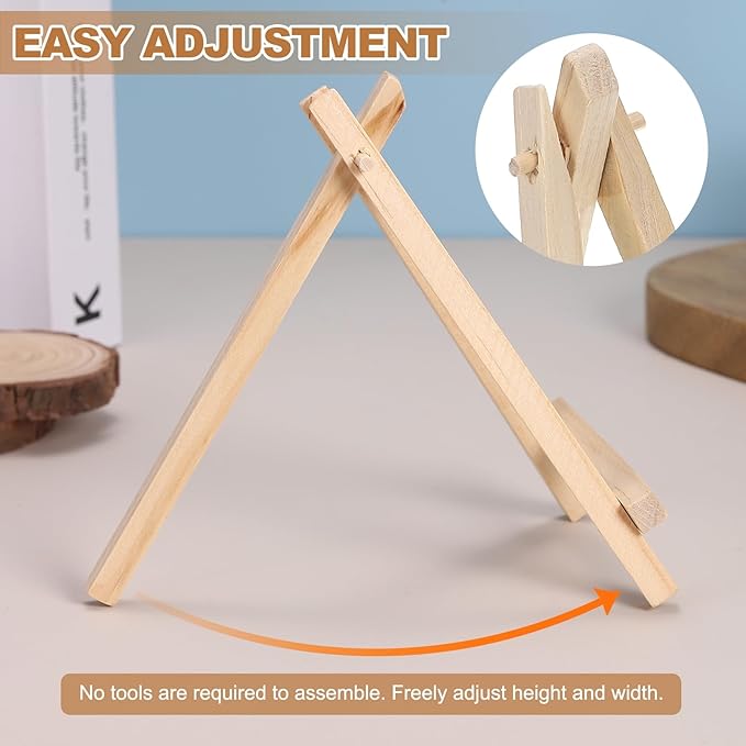 MECCANIXITY Mini Wood Display Easels, 5.9"x3.1"A-Frame Painting Tabletop Easels Holder Stand for Artists Beginners Displaying Small Canvases Art Photos Business Cards(Pack of 12, Wood Color)