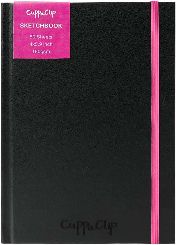 CuppaClip Sketch Book Hardcover Drawing Pad 300GSM Acid-Free Paper Spiral Bound Sketchbook 50 Sheets/100 Pages Art Supplies (Hardcover, 4x5.9in)