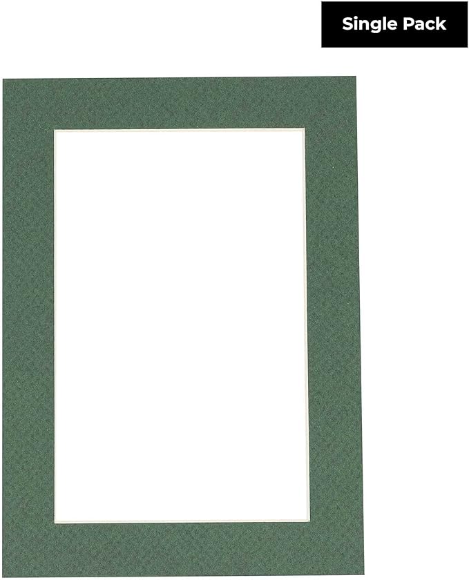 8x10 Mat Bevel Cut for 5.5x8.5 Photos - Acid Free Hunter Green Precut Matboard With Backing Board and Crystal Clear, Self Seal Photo Mat Bag - For Pictures, Photos, Framing - 4-ply Thickness