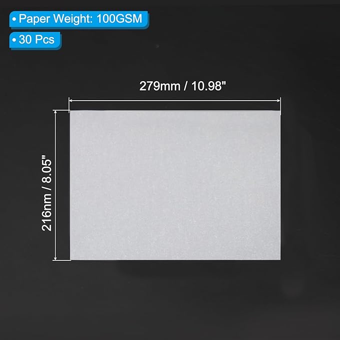 PATIKIL 30 Sheets Vellum Paper 8.5x11inches, Printable Translucent Paper 100GSM Colored for Invitations Laser Inkjet Printing Card Making Crafting Wedding Tracing, White