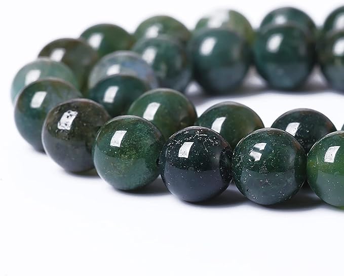 38PCS 10mm Natural Green Moss Agate Beads Gemstone Round Loose Spacer Beads for Jewelry Making DIY Bracelet Necklace Earrings 15" Inch