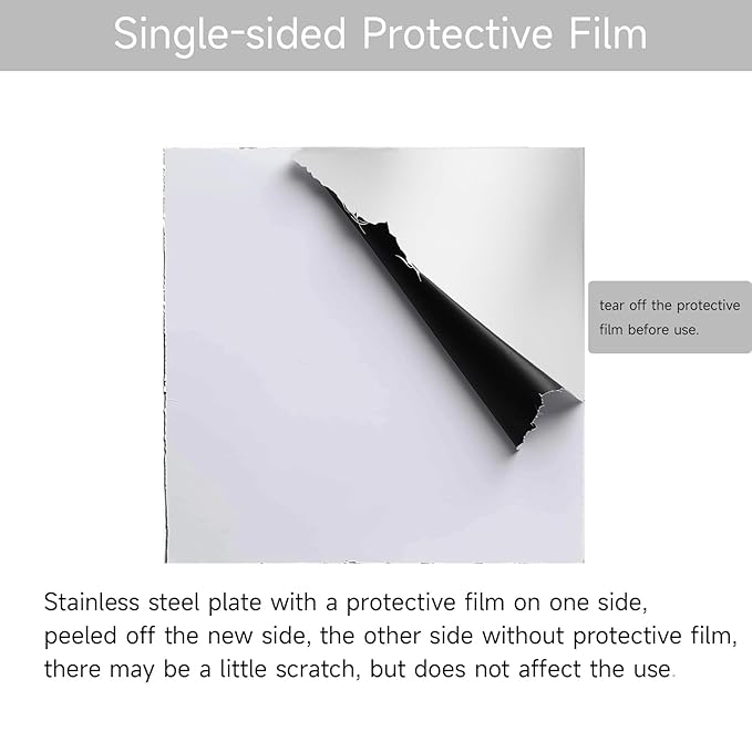 304 Stainless Steel Sheet - 8" X 8" X 1/8" Thin Stainless Steel Plate 1/8 Inch Thickness with Protective Film Metal Sheets Shim Stock Sheets for Kitchen DIY Crafting etc. (203 x 203 x 3 mm)
