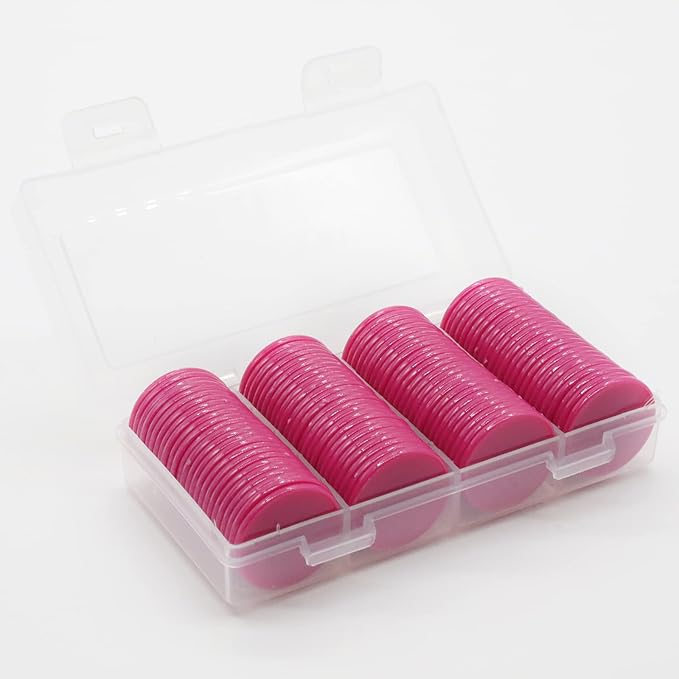 Set of 100 Opaque Plastic Learning Counters Mini Poker Chips Game Tokens with Storage Box (MediumVioletRed, 1.58 Inch)