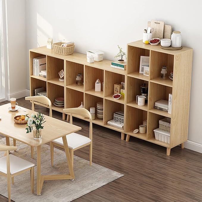 IOTXY Freestanding Open Cubes Bookcase - 2-Tier Floor Standing Wooden Storage Display Cabinet Organizer with Legs for Home Office, 6-Cubes Open Shelf Low Short Bookshelf, Oak