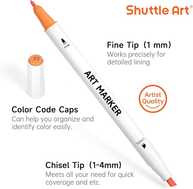 Shuttle Art 30 Colors Dual Tip Art Markers Permanent Marker Pens Highlighters Perfect for Illustration Adult Coloring Sketching and Card Making