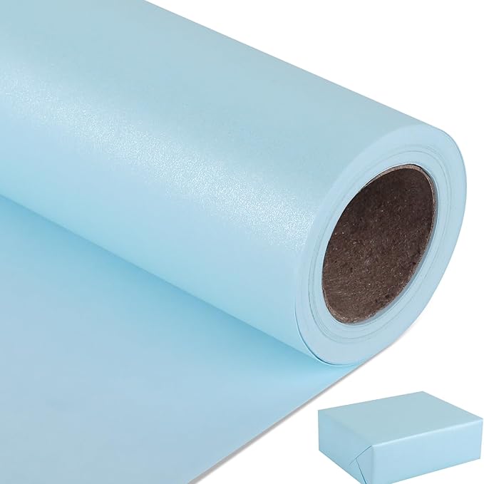 NESCCI Sky Blue Matte Wrapping Paper,Solid Color Pearly-Lustre Paper,Gift Wrapping Paper,Perfect for Wedding,Valentine's Day,Birthday, Christmas,Baby Shower,DIY Bouquet (17 Inches X 32.8 Feet)