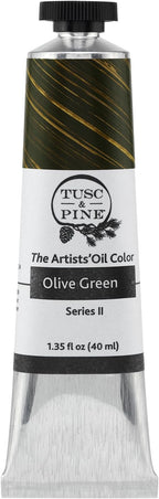 Tusc & Pine Artist Oil Paint - Olive Green, 40 ml, Non-Yellowing, Rich & Creamy Consistency, Maximum Pigment Load, Small Batch Milled Oil Paints Made in the USA for Professional Artists