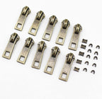 Meillia #3 Upholstery Zipper Tape by The Yard Black Metal Zippers 5 Yards with 10pcs Antique Brass Pulls for Sewing Tailor Crafts (Anti-Brass 5 Yards)