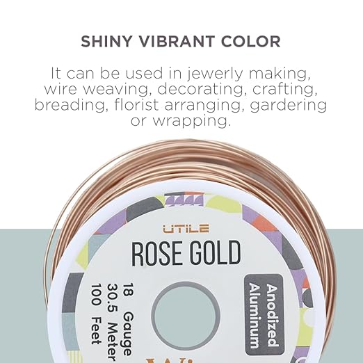 UTILE Armature Aluminum Wire 100 ft 18 Gauge 1.2 mm Anodized Craft Bendable Wire – Sculpting Metal Rose Gold for Bonsai Trees, Clay, Crafts, Plants, Gardening and Jewelry Making (Rose Gold)