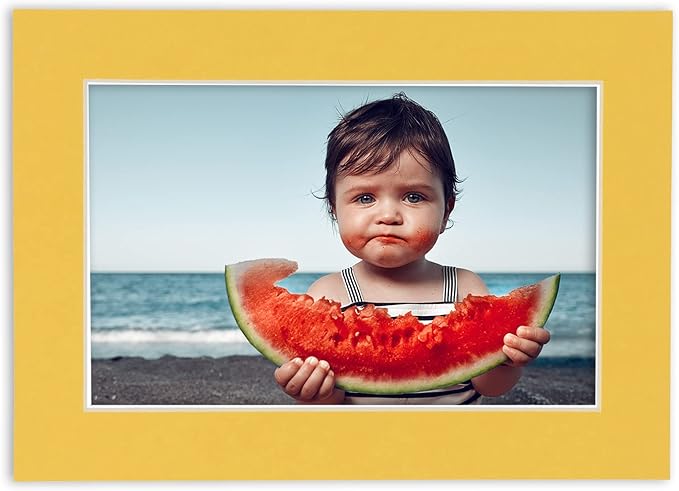8x10 Mat Bevel Cut for 5x8 Photos - Acid Free Chamois Yellow Precut Matboard - For Pictures, Photos, Framing - 4-ply Thickness