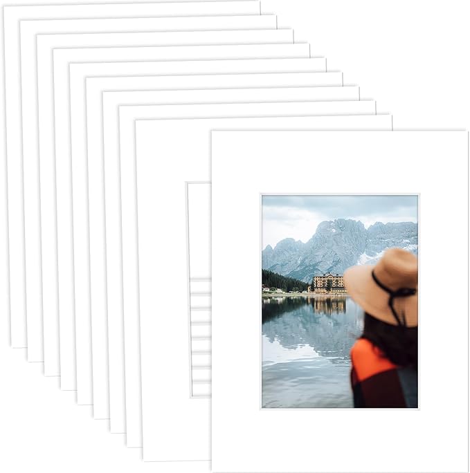 MBC Mat Board Center, 10 Pack 9X12 for 6X8 White Picture Mats Frame Mattes, Bevel Cut, Acid Free, 4-Ply Thickness