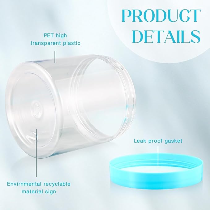 SATINIOR 12 Pack 16 oz Plastic Container Jars with Lids Round Clear Travel Cosmetic Container Slime Jars for Toiletries, Lotion, Cream, Ointments, Makeup, Rhinestone, Samples, Kitchen Storage(Blue)