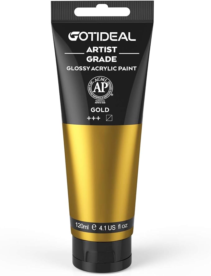 GOTIDEAL Acrylic Paint Metallic Gold 24K Tubes(120ml, 4.1 oz) Non Toxic Non Fading,Rich Pigments for Painters, Adults & Kids, Ideal for Canvas Wood Clay Fabric Ceramic Craft Supplies (Gold)