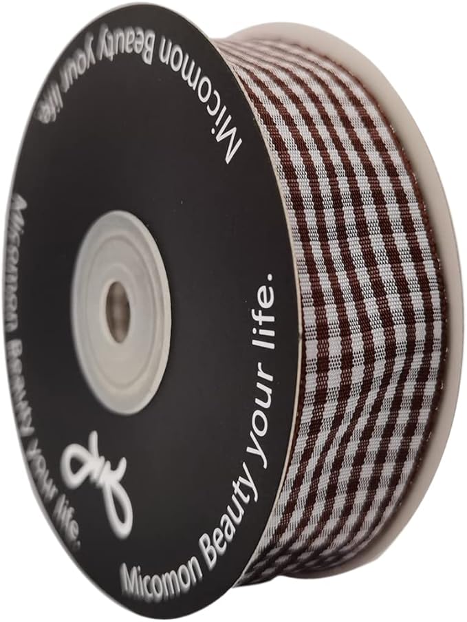 Brown Gingham Plaid Checked Ribbon 25 Yard Each Roll 100% Polyester (1", Brown)