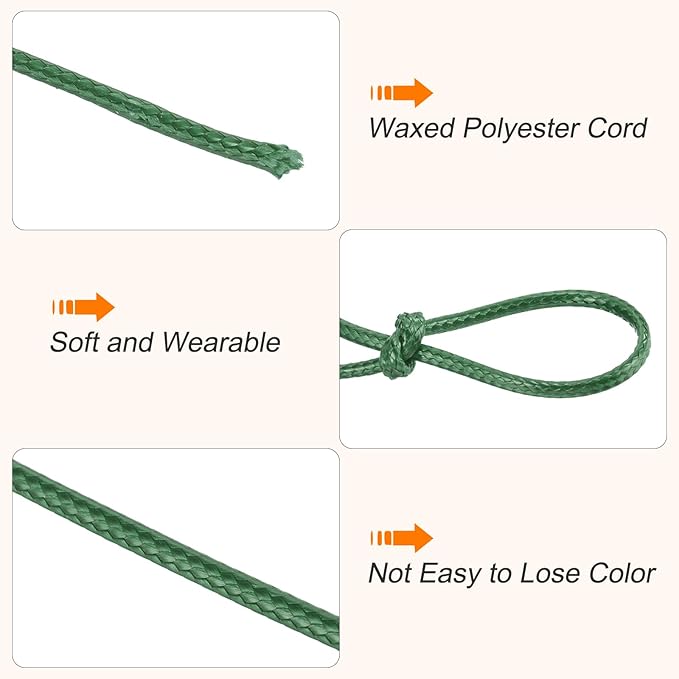 MECCANIXITY Waxed Cord 2.5mm Waxed Polyester Cord 87 Yard Wax String for Bracelet Making, Necklaces, Beading, Jewelry Making and DIY Crafts(Dark Green)
