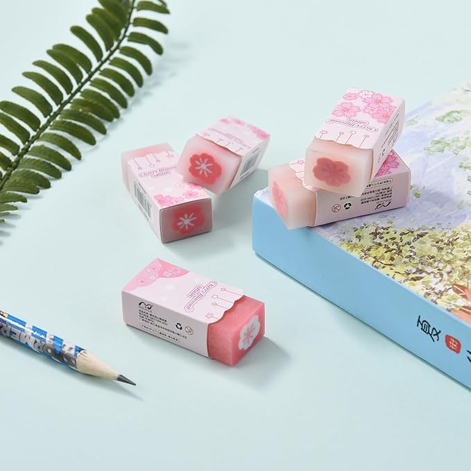 18 Pack Sakura Jelly Erasers for Kids, Pink, Rectangular, Rubber & Plastic, Kawaii School Supplies Prize Gifts Party Favors