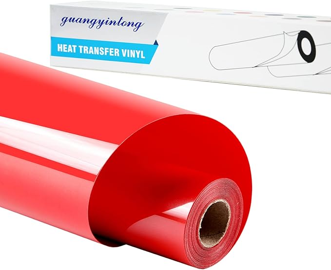 Guangyintong Red Heat Transfer Vinyl Rolls, 12" x 8ft, Easy to Cut & Weed, Glossy Surface, All Cutter Machines, Iron on Vinyl for T-Shirts