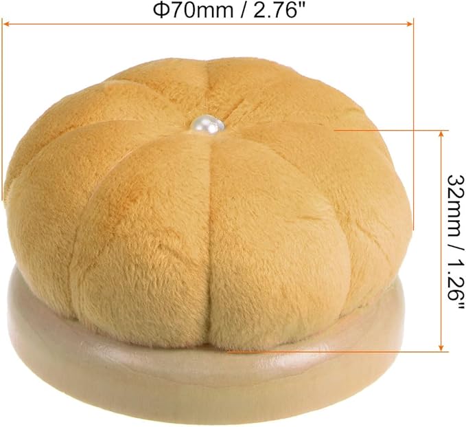 HARFINGTON Wooden Base Needle Pincushions Japanese Style Pin Cushions Round Pin Cushion Needle Holder for Sewing Quilting Needlework DIY Crafts, Khaki