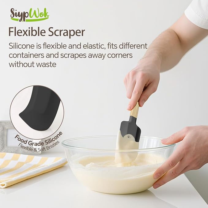 Black Silicone Spatula Set, Food Grade Rubber Spatula-4 Piece Nonstick Rubber Spatulas, Spoonula, Jar Scraper for Cooking, Baking, Mixing, Frosting