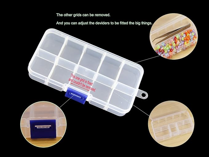 20 packs Plastic Organizer Box 10 Grids Clear Storage Container Jewelry Case with Fixed Dividers for Beads Art DIY Crafts Jewelry Fishing Tackles (20pcs 10 Grids Box)