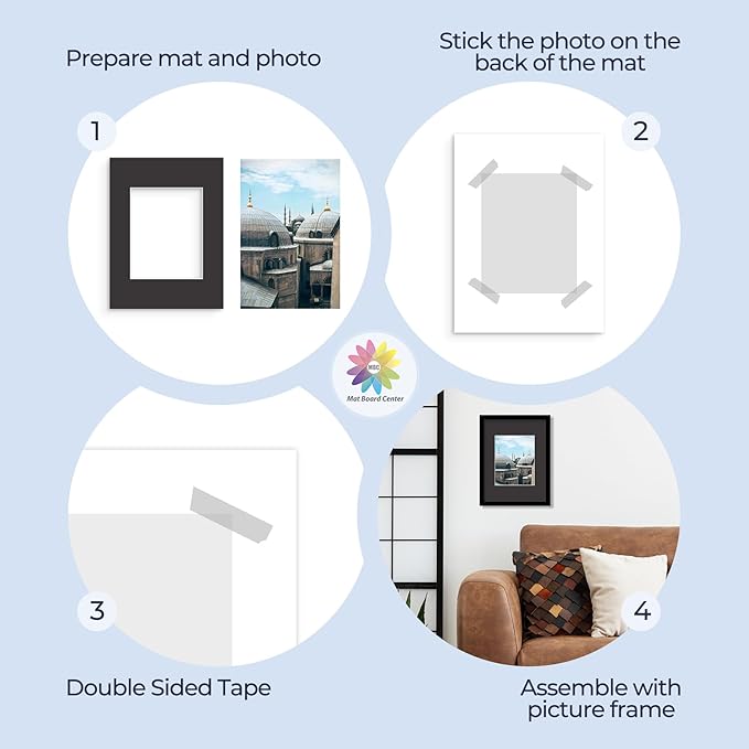 MBC MAT BOARD CENTER, 10 Pack 12x16 for 8x10 Black Picture Mats Frame Mattes, Bevel Cut, Acid Free, 4-ply Thickness