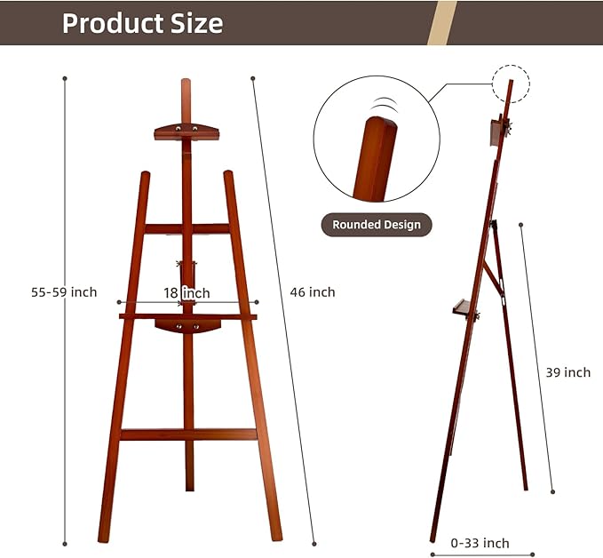 Adjustable Wooden Painting Easel, Pine Art Easel Stand Hold up to 43'', Painting Canvas for Wedding Sign and Poster, Drawing for Adults, Begginners and Students, Walnut