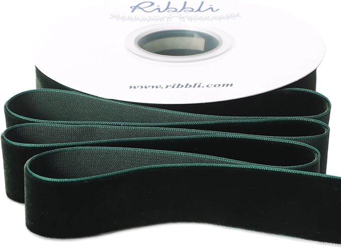 Ribbli Dark Green Velvet Ribbon 1 Inches Continuous10 Yard Spool Red Christmas Ribbon for Gift Wrapping Crafts Home Decor