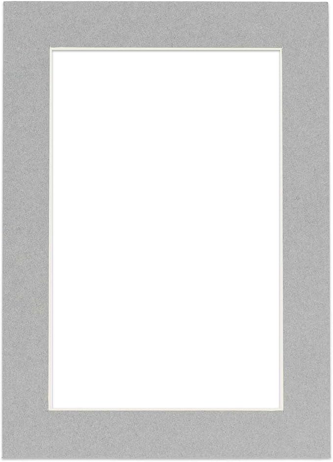 Poster Palooza 8.5x11 Mat Bevel Cut for 7x9 Photos - Acid Free Mid Grey Precut Matboard With Backing Board and Crystal Clear, Self Seal Photo Mat Bag - For Pictures, Photos, Framing - 4-ply Thickness