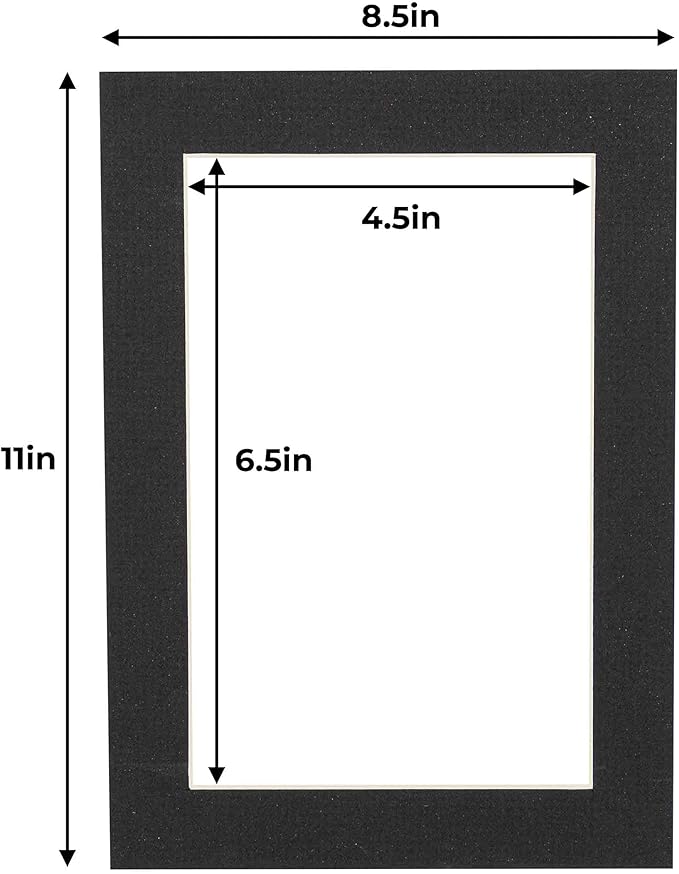 5x7 Mat for 8.5x11 Frame - Precut Mat Board Acid-Free Textured Black 5x7 Photo Matte For a 8.5x11 Picture Frame, Premium Matboard for Family Photos, Show Kits, Art, Picture Framing, Pack of 10 Mats