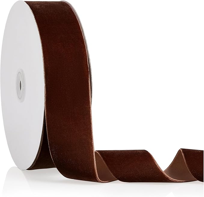 1.5" X 20 Yards Brown Velvet Ribbon for Christmas Tree Wreath Decoration Handmade Crafts Ornaments Gift Wrapping & Bow Making
