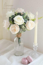 Floroom Artificial Flowers 20pcs Real Looking Ivory High-Centered Foam Fake Roses with Stem for DIY Wedding Bouquets Bridal Shower Centerpieces Floral Arrangements Party Tables Home Decorations