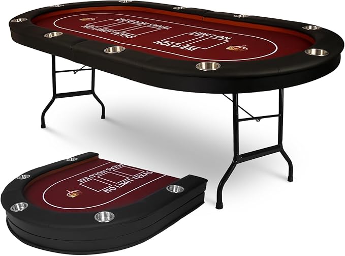 Upgrade 91'' Foldable Poker Table for 10 Players - Large Casino Table with Stainless Steel Cup Holders & Padded Rails - Texas Holdem Board Game Table - Perfect for Texas Casino Leisure Game