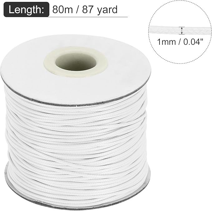 MECCANIXITY Waxed Cord 1mm Waxed Thread 87 Yard Wax String Leather Cord for Bracelet Making, Necklaces, Beading, Jewelry Making and DIY Crafts(White)