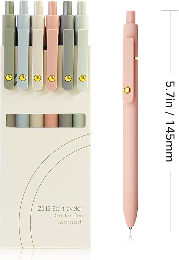 Gel Pens, 6 Pcs 0.5mm Fine Point Smooth Writing Pens Cute Pens, High-End Series Black Ink Pens for Journaling Note Taking, School Office Supplies for Women Men (6 Pcs Gold Morandi)