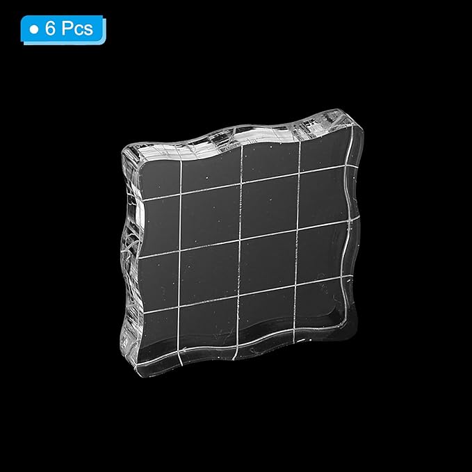 PATIKIL 1.6"x1.6" Acrylic Stamp Block, 6Pcs Clear Stamping Block with Grid Lines Decorative Mounting Blocks Wave for Scrapbooking DIY Crafts Card Making